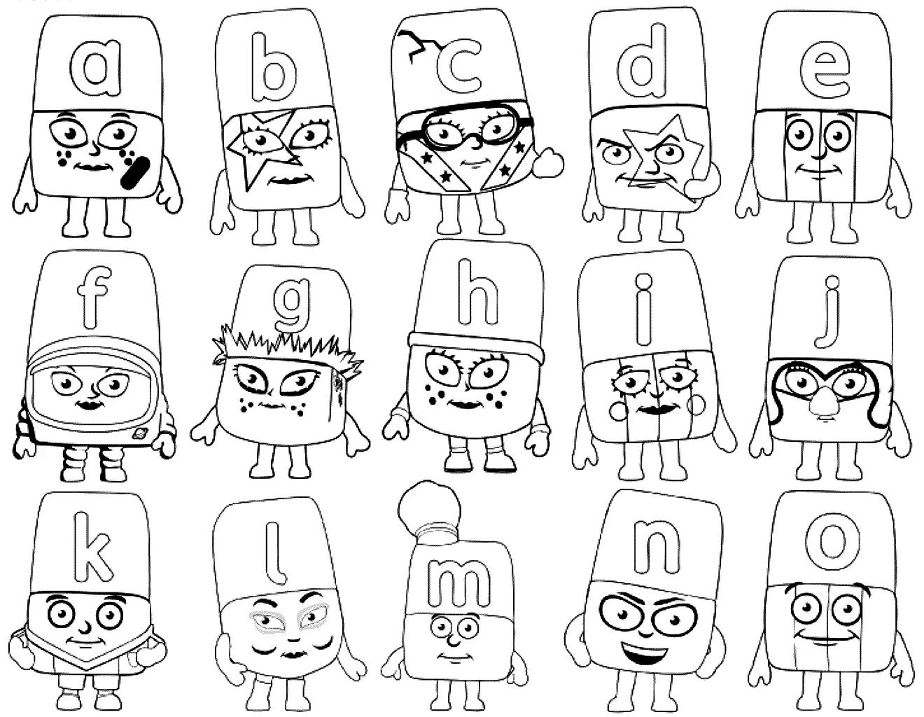 Let's Have Fun with Alphablocks Coloring Pages Pdf - Alphablocks from A to O Coloring Pages
