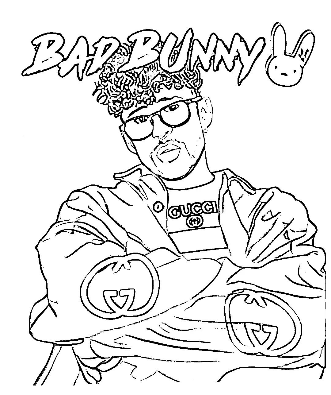 Bad Bunny Coloring Pages Printable Pdf - BadBunny Rapper Singer Coloring Pages