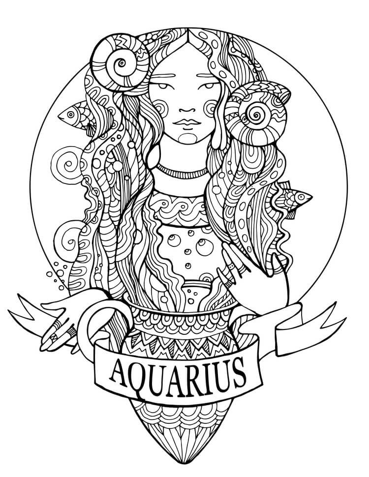 Aquarius Coloring Pages Printable Pdf - Fantasy Aquarius coloring page