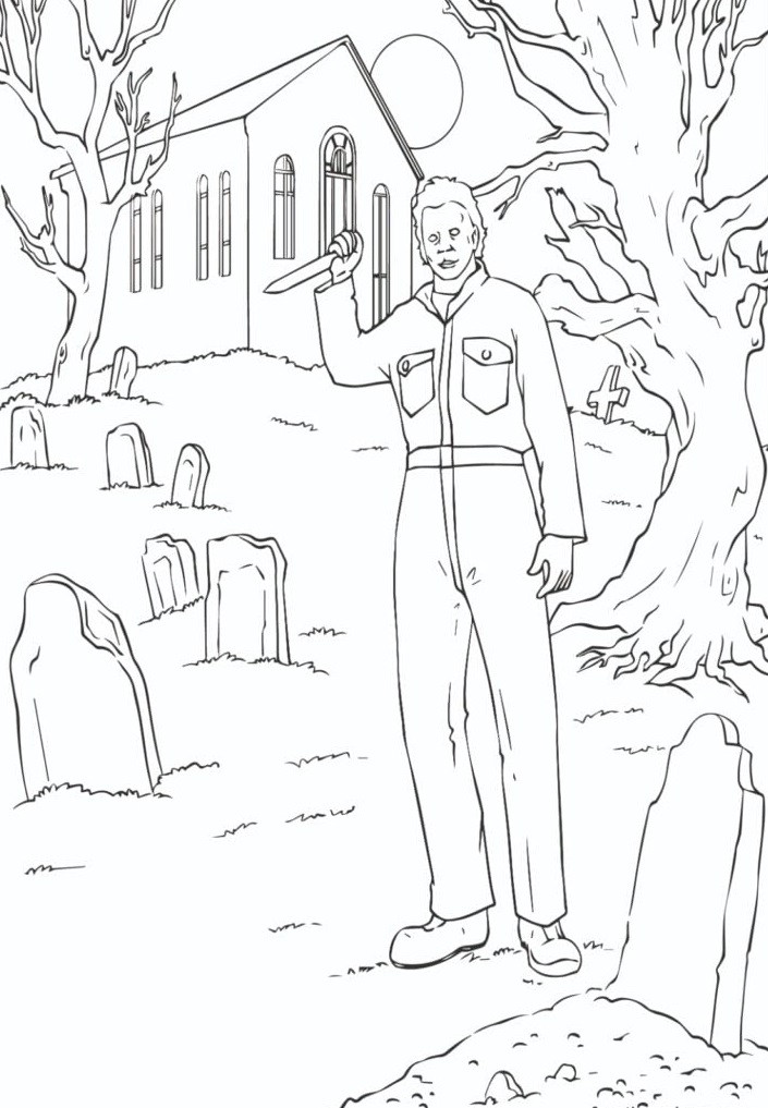 Michael Myers Coloring Pages - Michael Myers In The Graveyard Coloring Pages