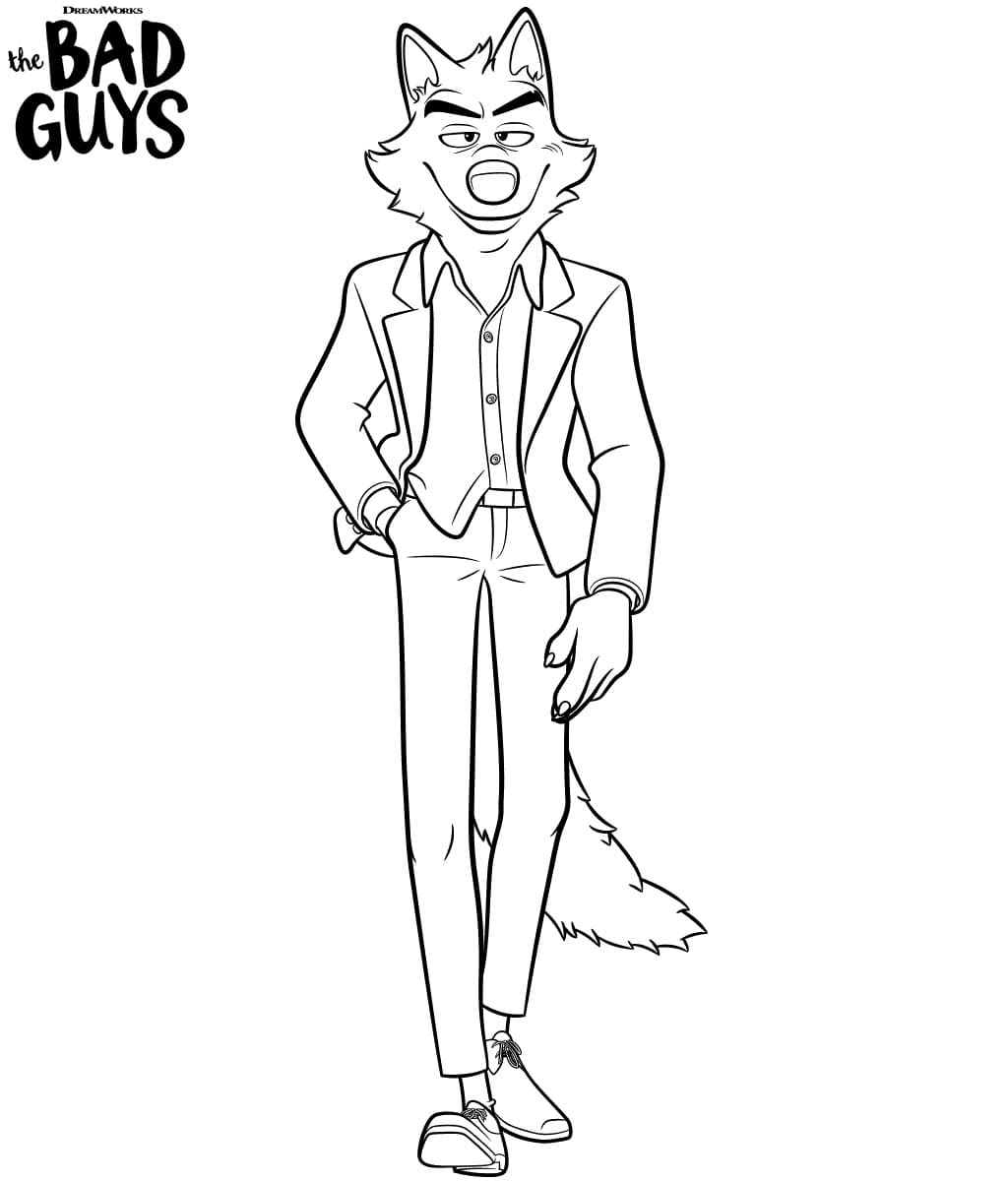 The Bad Guy Coloring Pages Pdf to Print - Mr. Wolf from The Bad Guys coloring page