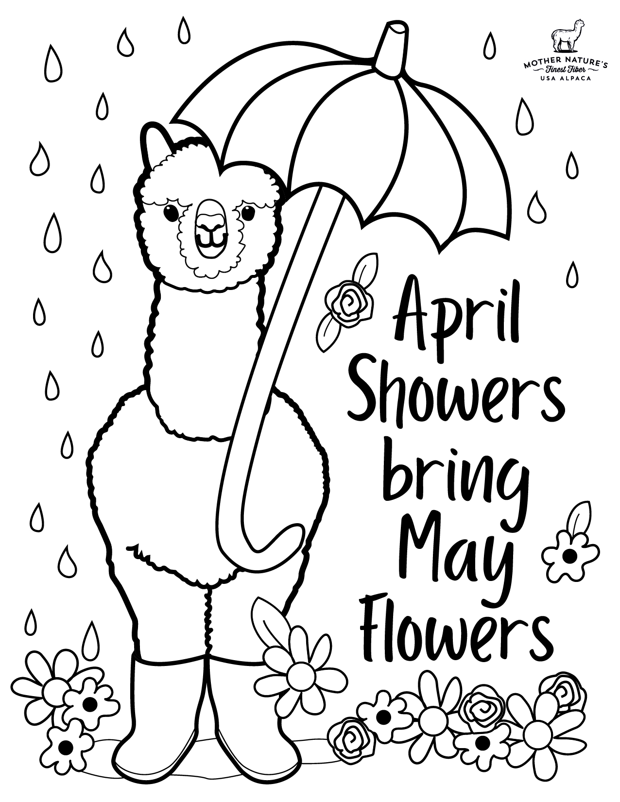 April Showers Coloring Pages Free Pdf - alpaca April Showers Coloring Pages