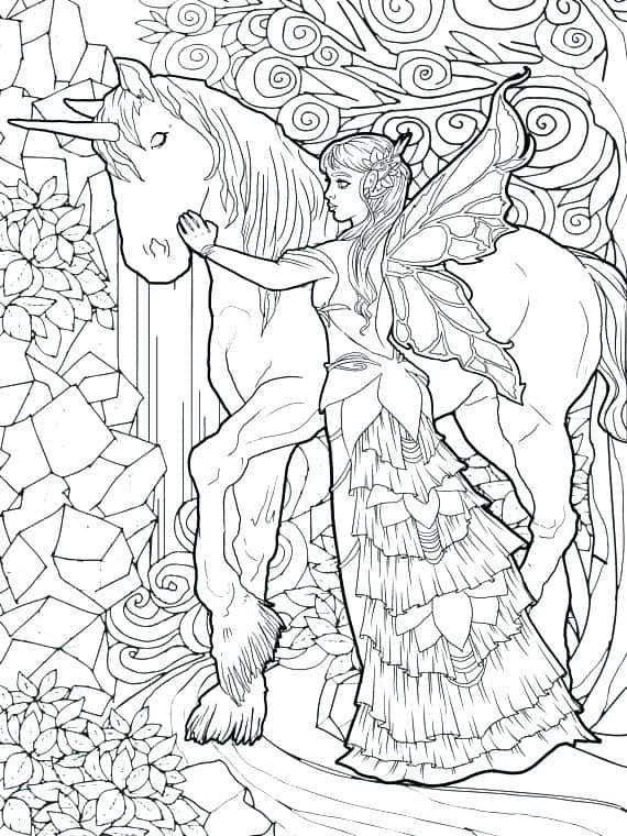Fairy And Unicorn Coloring Page For Adults