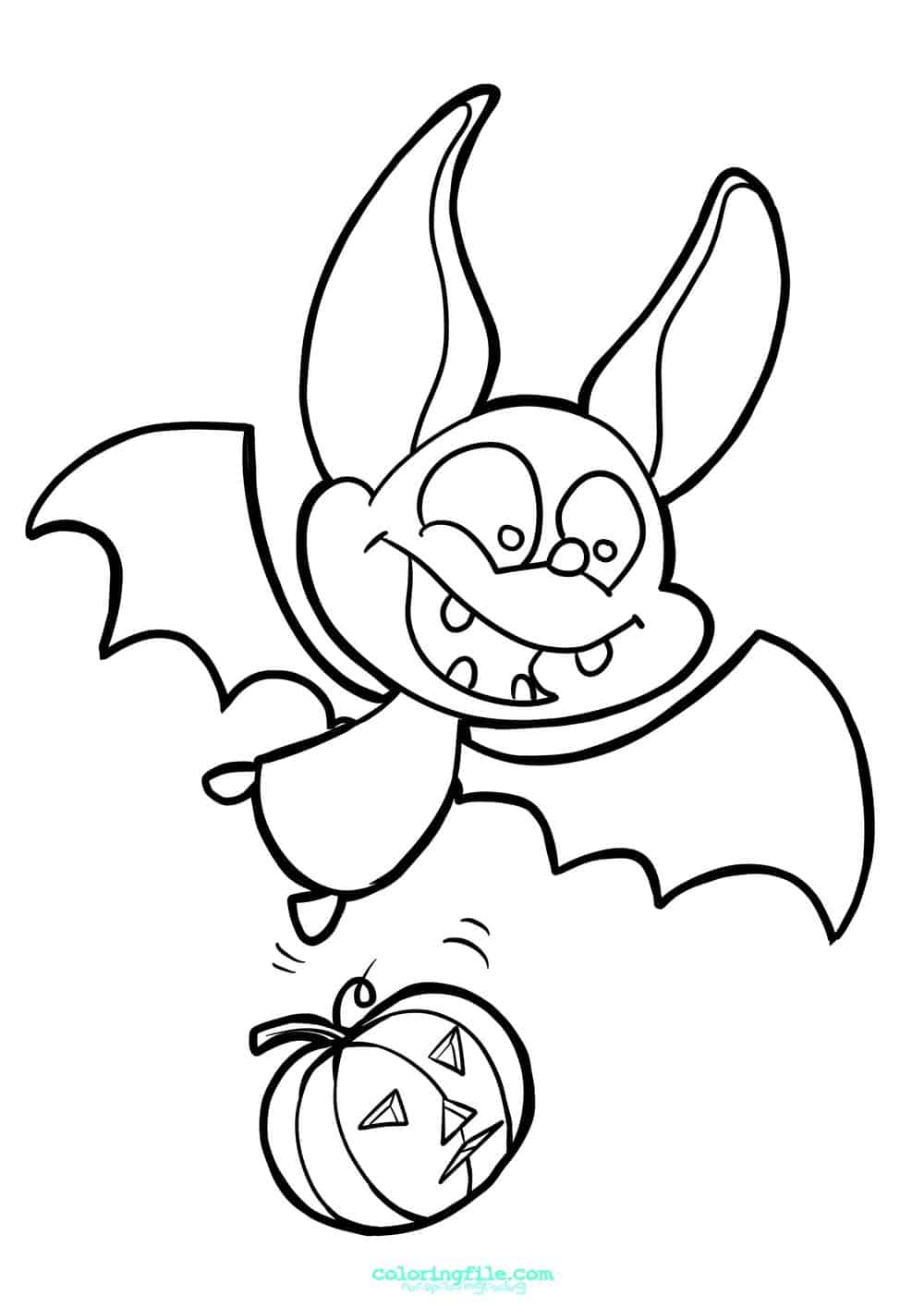Halloween bat chasing pumpkin coloring pages