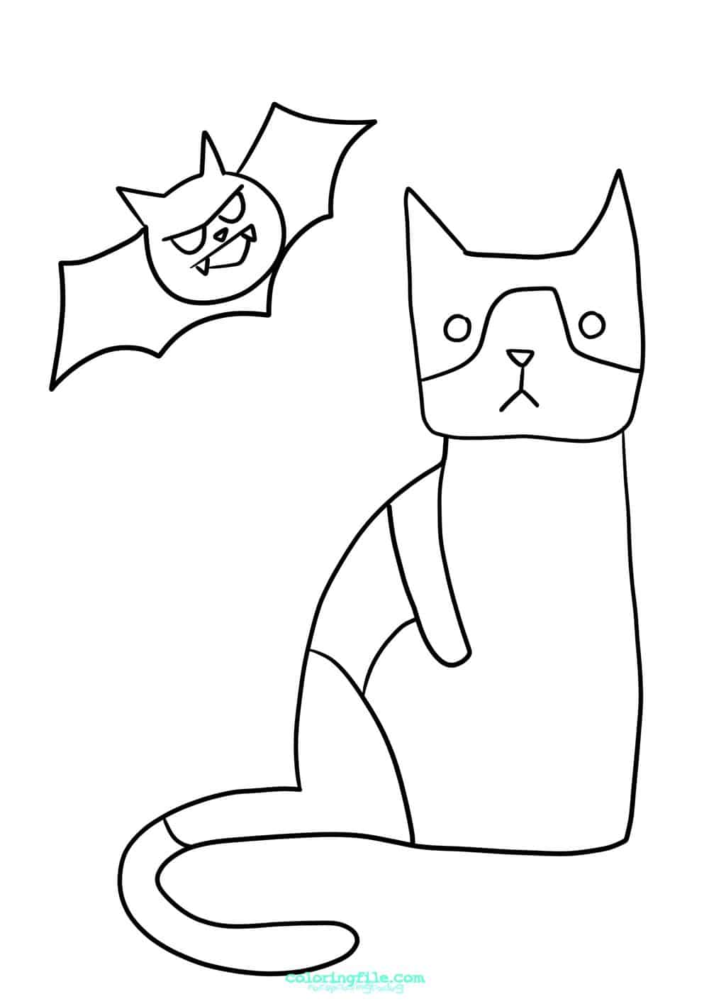 Halloween cat and bat coloring pages