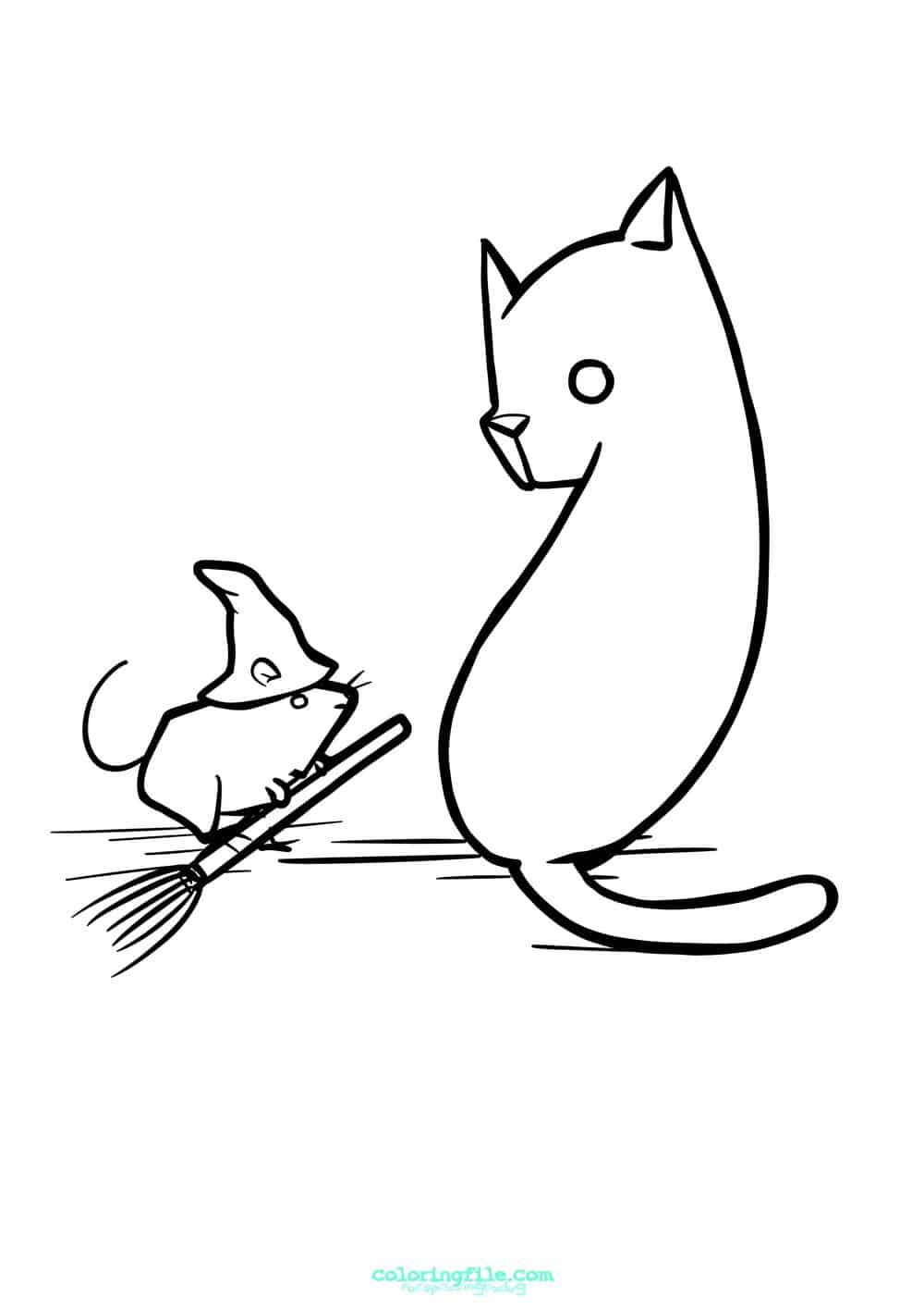 Halloween cat and mice coloring pages