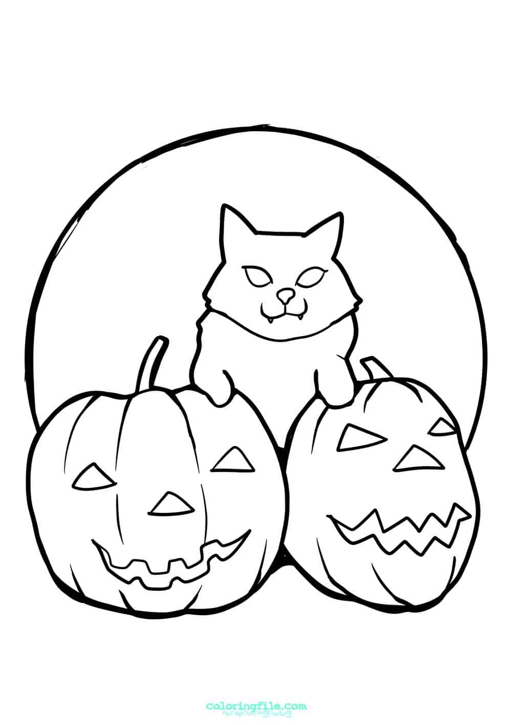 Halloween cat on pumpkins coloring pages