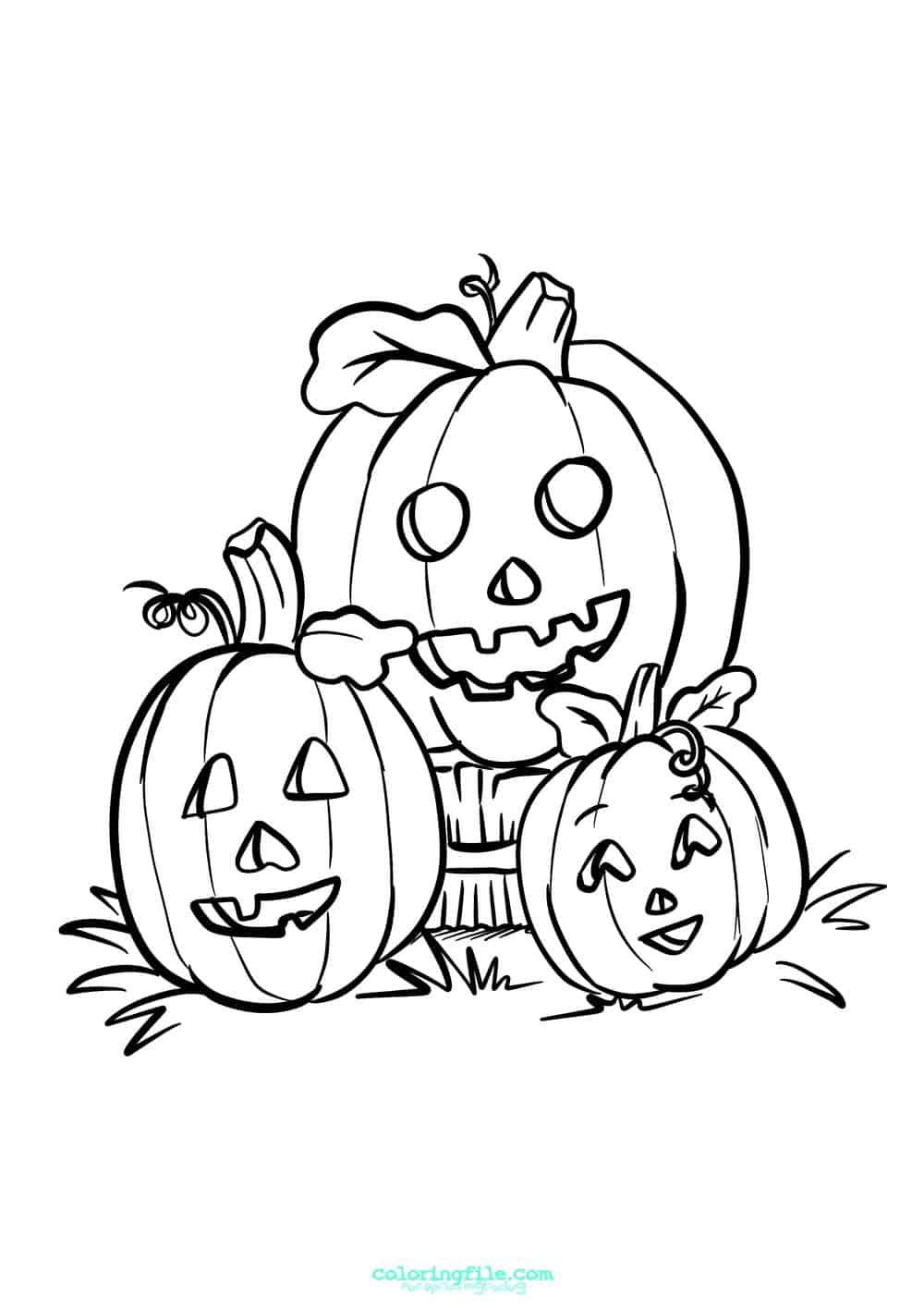 Halloween three pumpkins coloring pages