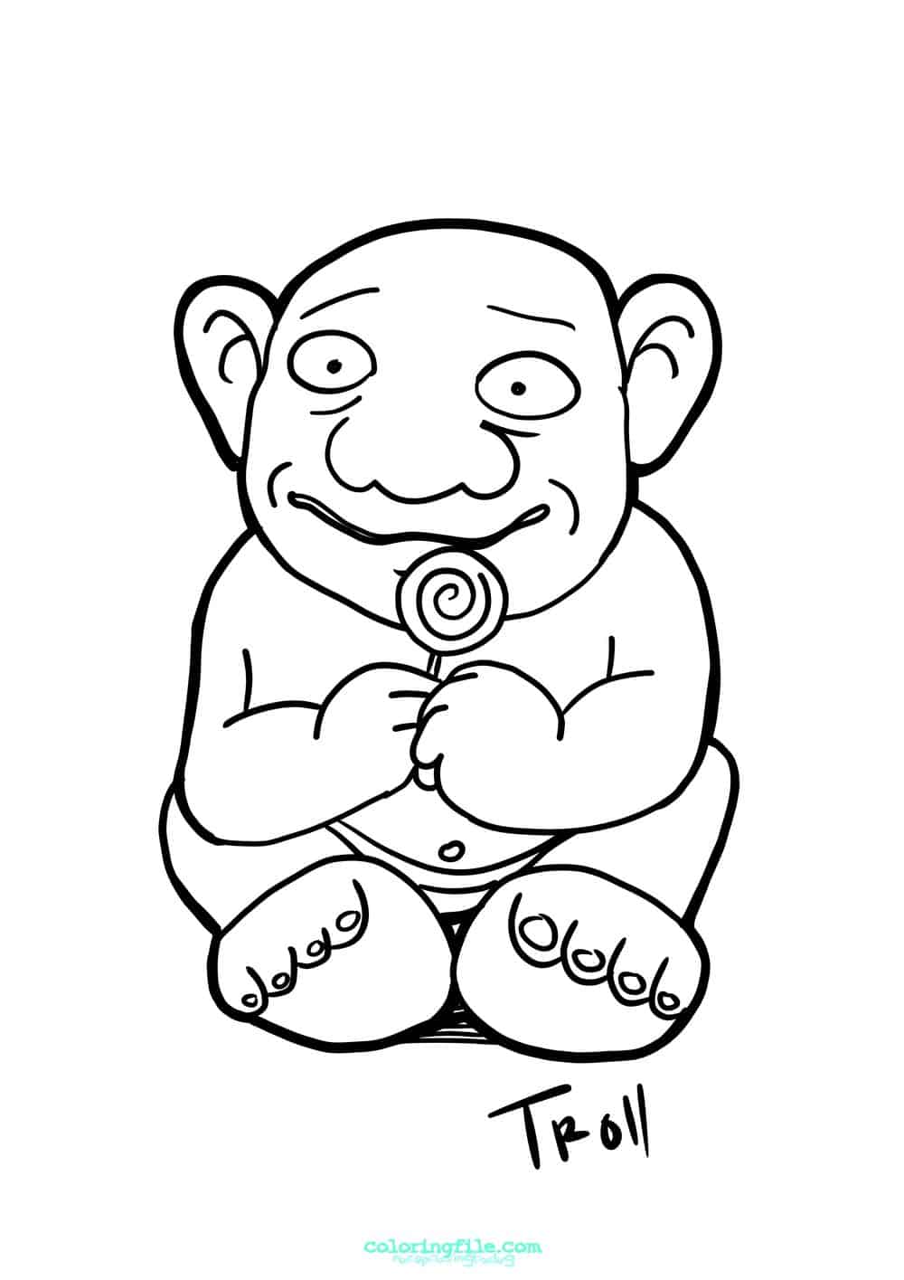 Halloween troll and candy coloring pages