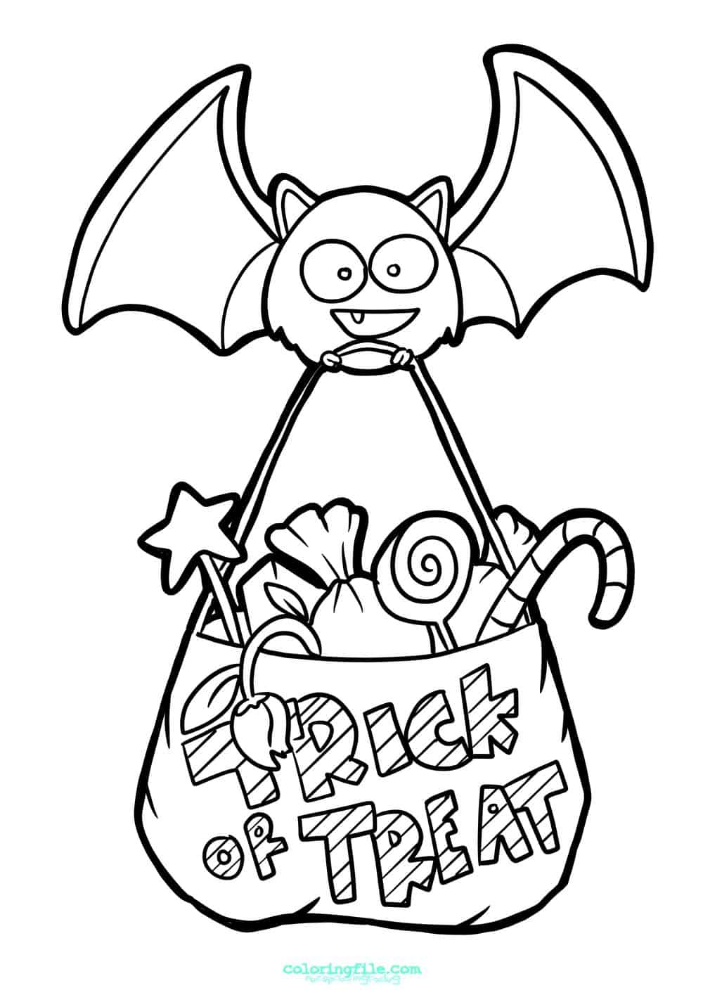 Trick or treat halloween bat coloring pages
