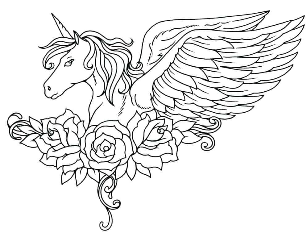 Unicorn And Roses Coloring Page