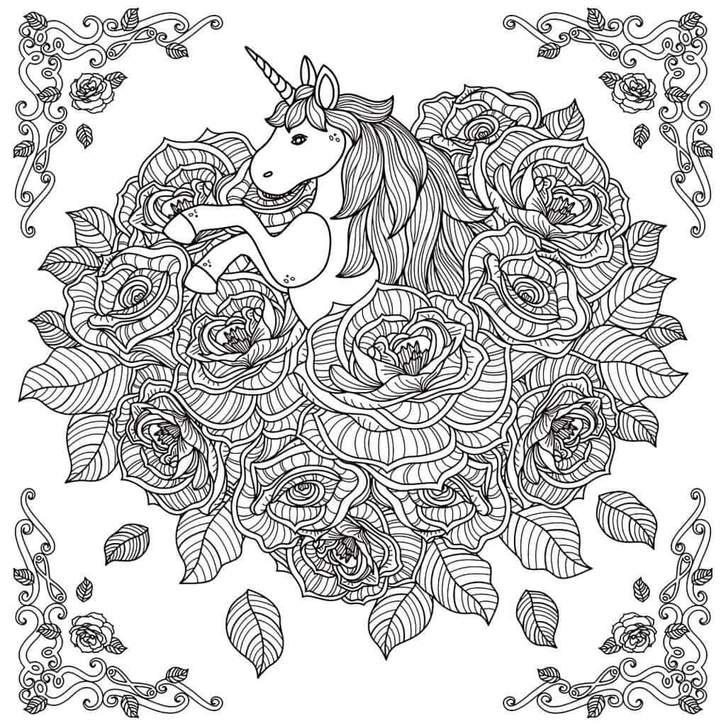 Unicornin Flowers Coloring Page For Adults