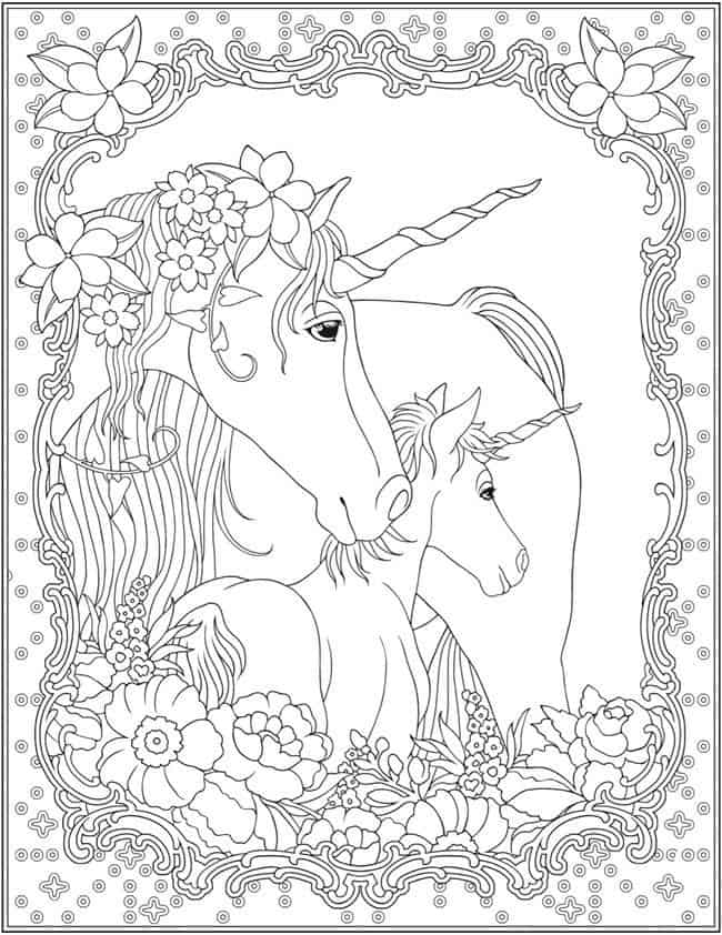 Unicorns Coloring Page For Adults