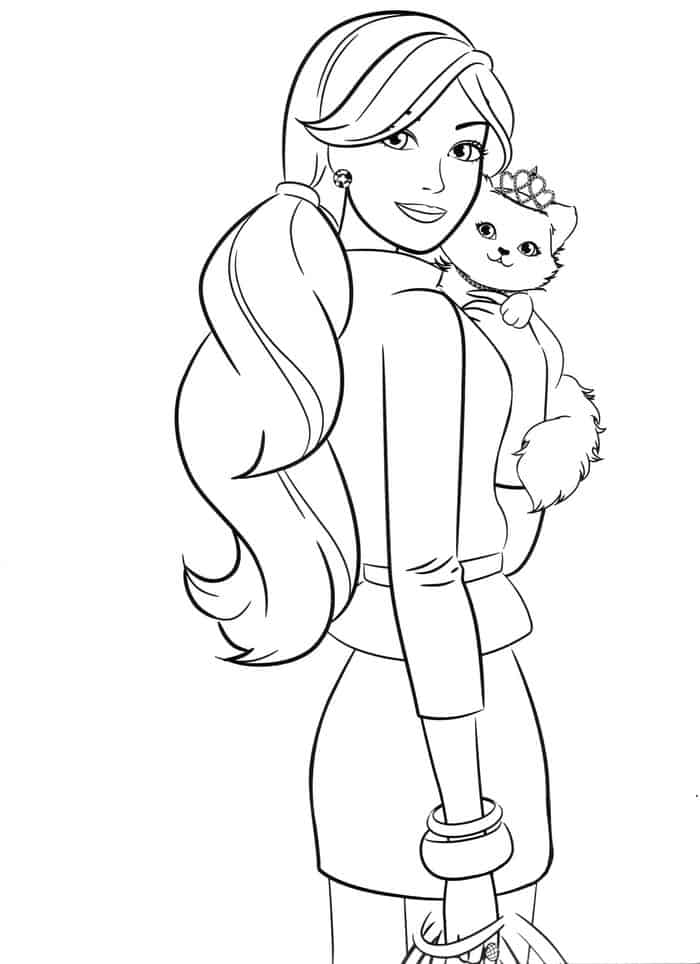 Barbie And Cat Coloring Pages