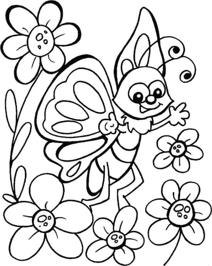 Coloring Butterfly And Flowers Pages