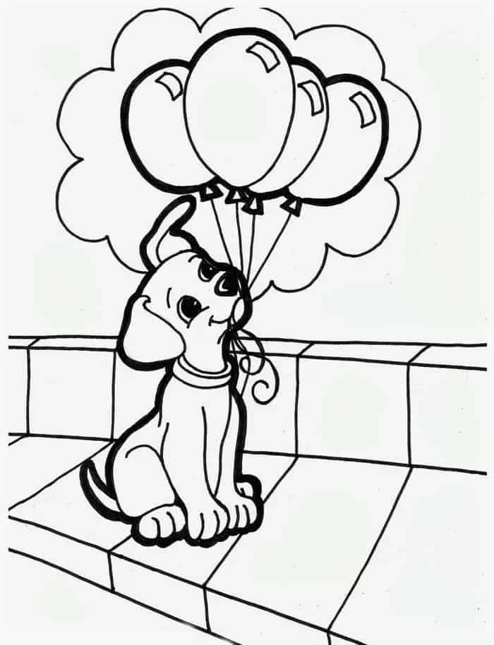 Dog And Balloons Coloring Pages