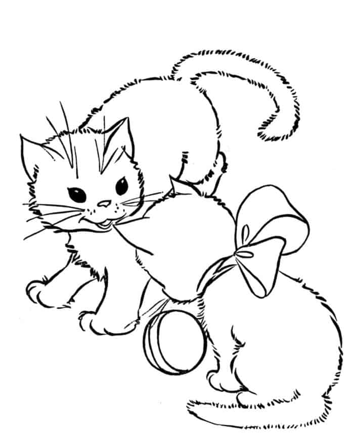 Two Kitten Playing Coloring Pages