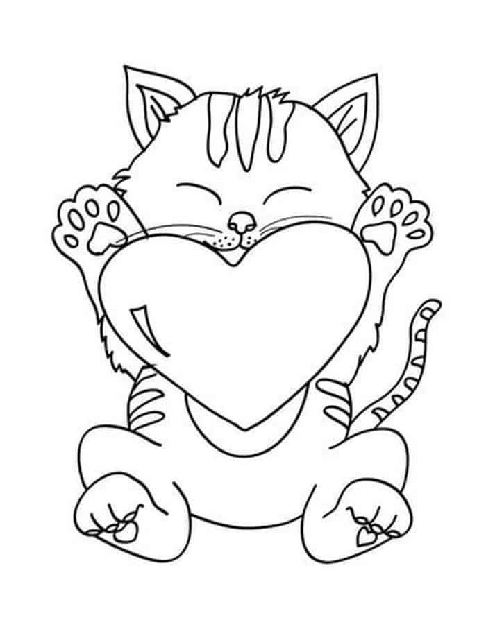 Valentine Cat Coloring Pages