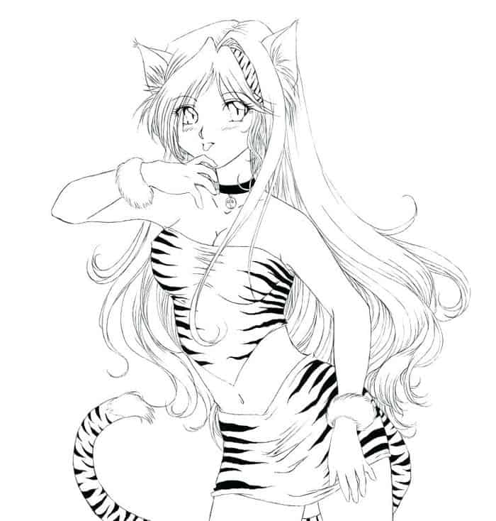 Anime Cat Girl Coloring Pages 1