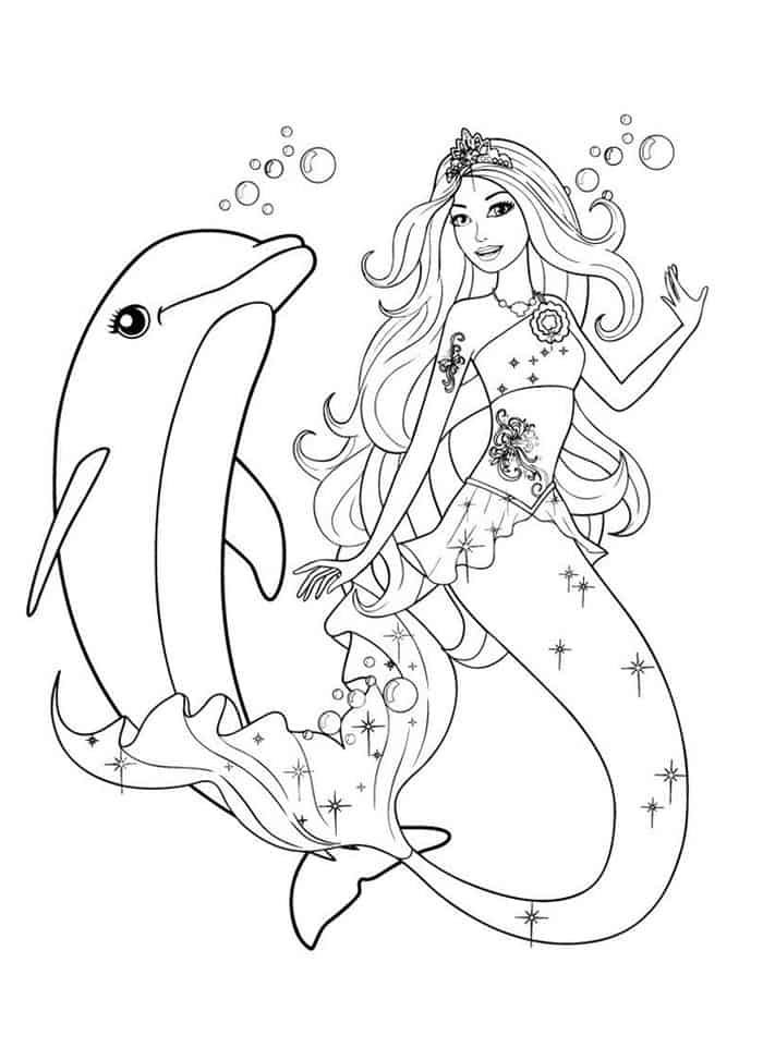 Barbie Mermaid Princess And Dolphin Coloring Pages