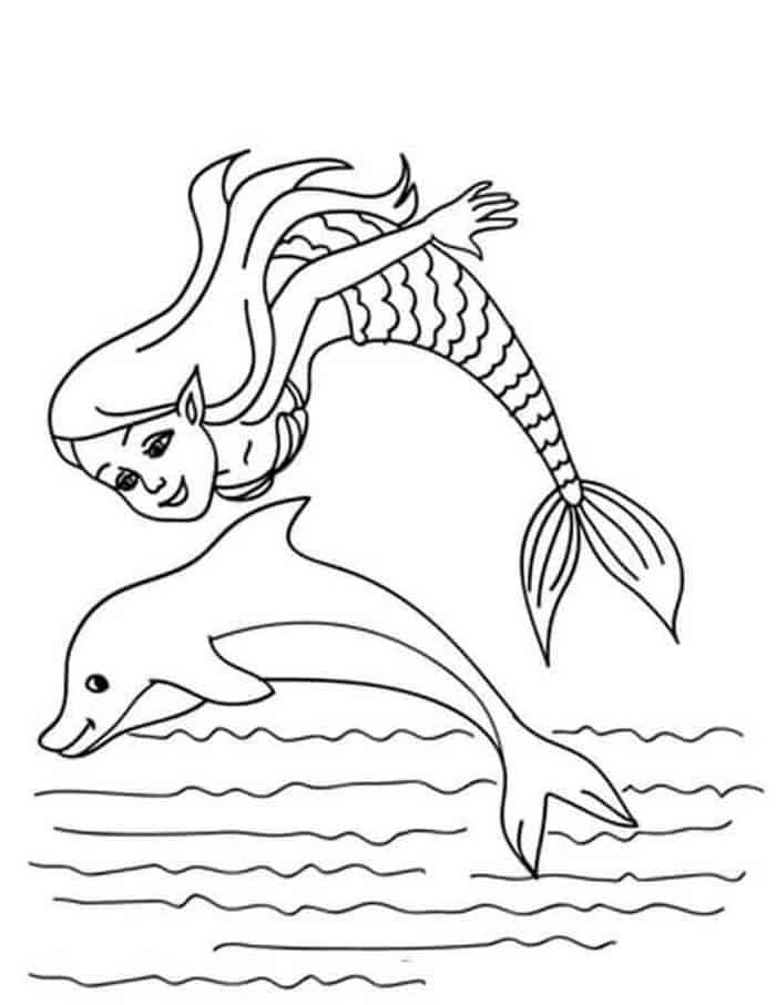 Dolphin And Mermaid Coloring Sheet