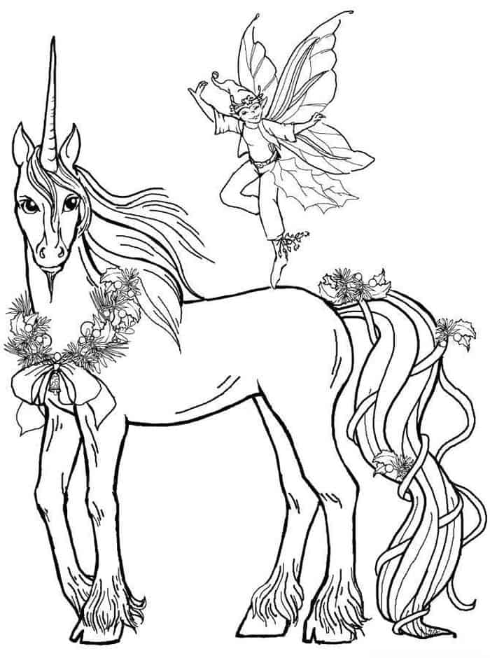 Fairy And Unicorn Coloring Pages