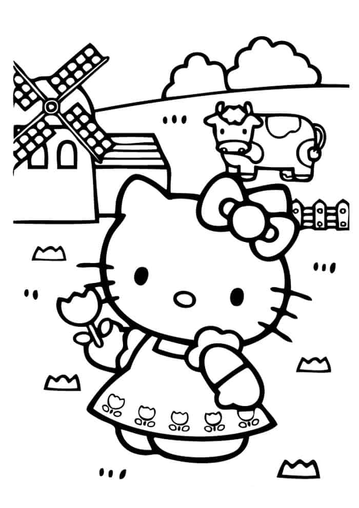 Hello Kitty In The Farm Coloring Pages