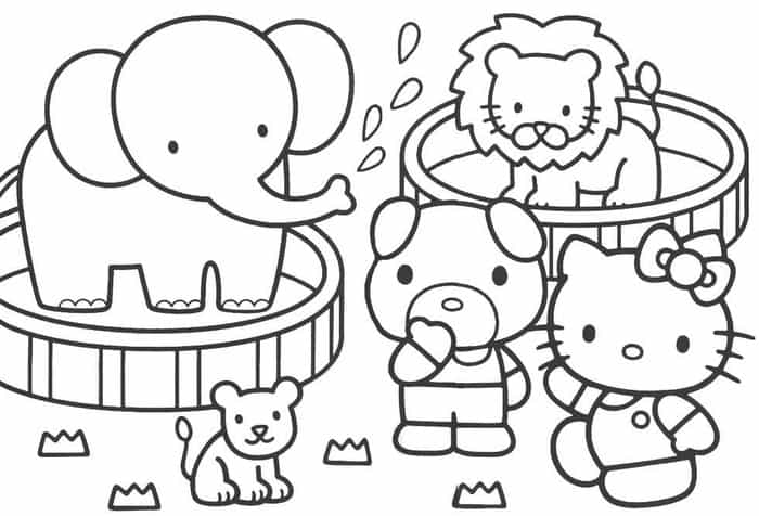 Hello Kitty In The Zoo Coloring Pages