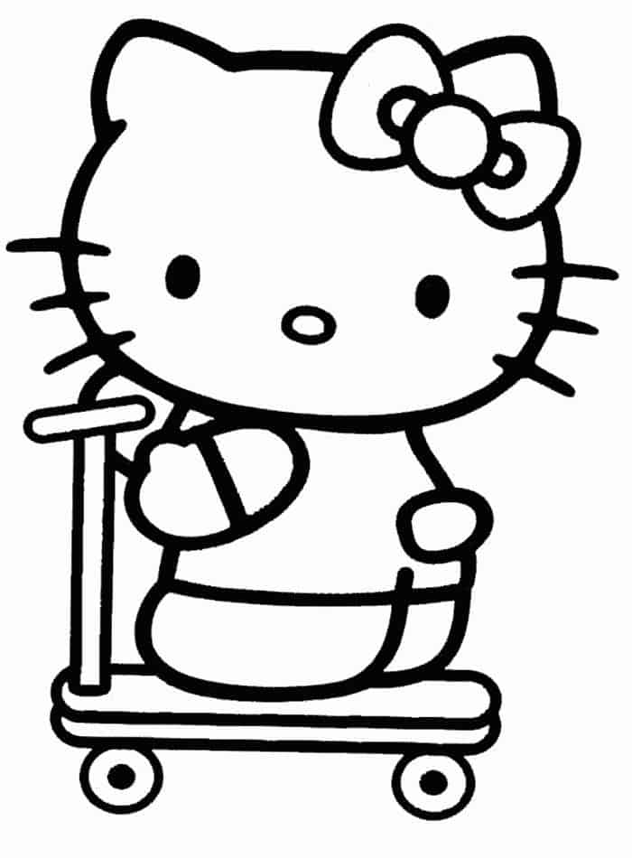 Hello Kitty On Scooter Coloring Pages