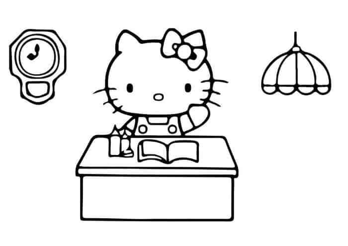 Hello Kitty Studying Coloring Pages