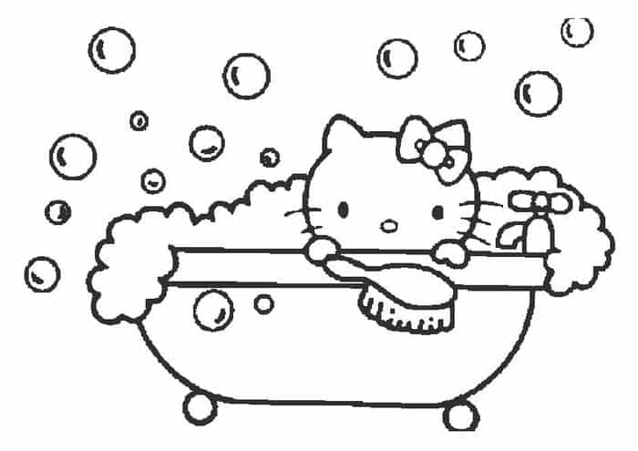 Hello Kitty Taking A Bath Coloring Pages