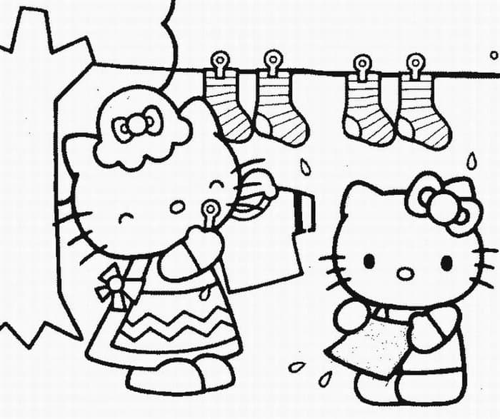 Hello Kitty Washing Socks Coloring Pages