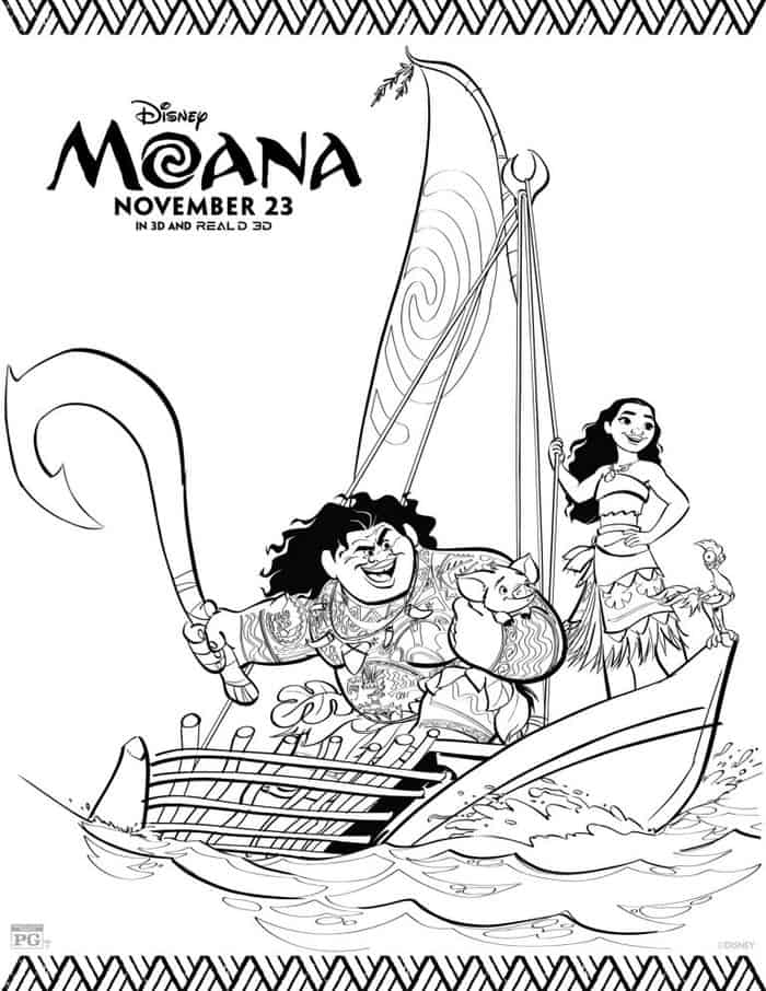 Maui And Moana Boat Coloring Pages