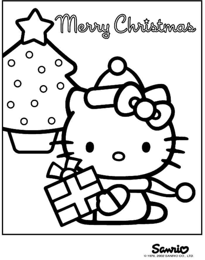 Merry Christmas Hello Kitty Coloring Pages