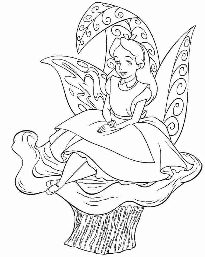 Alice In The Wonderland Disney Coloring Pages With Mushrooms