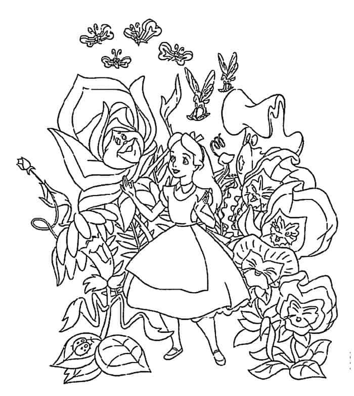 Alice In Wonderland Singing Flowers Coloring Pages