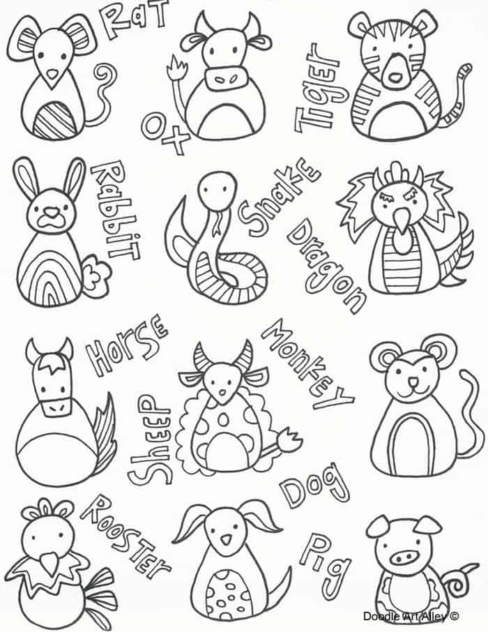 Chinese New Year Zodiac Animals Coloring Pages