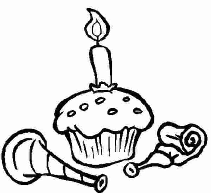 Cupcake With Candle Clipart Coloring Pages