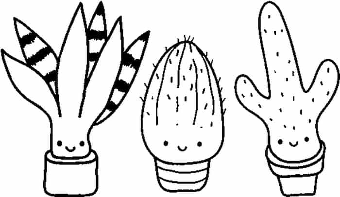 Cute Cactus In Pots Coloring Pages