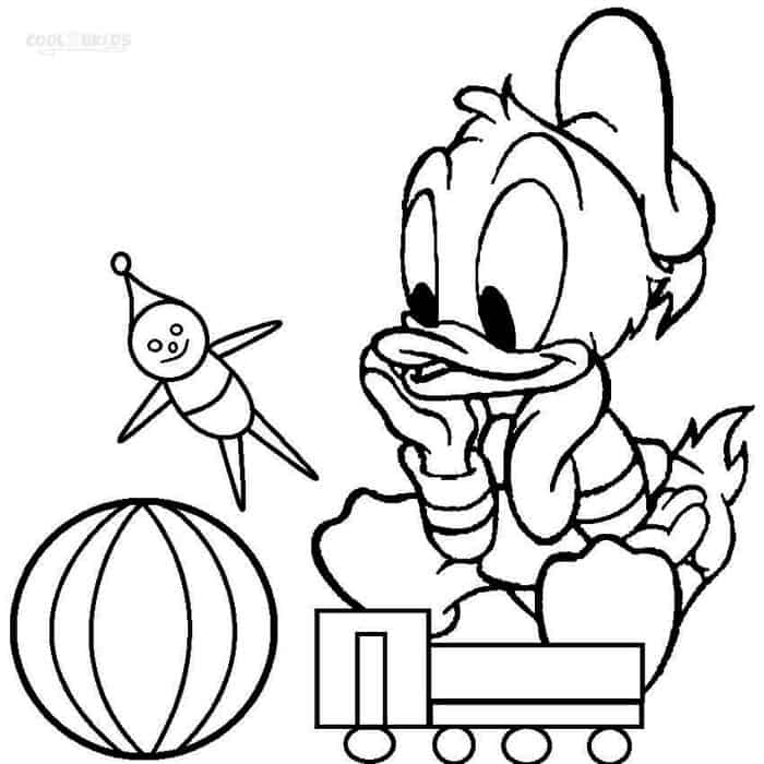 Donald Duck With Train Coloring Pages