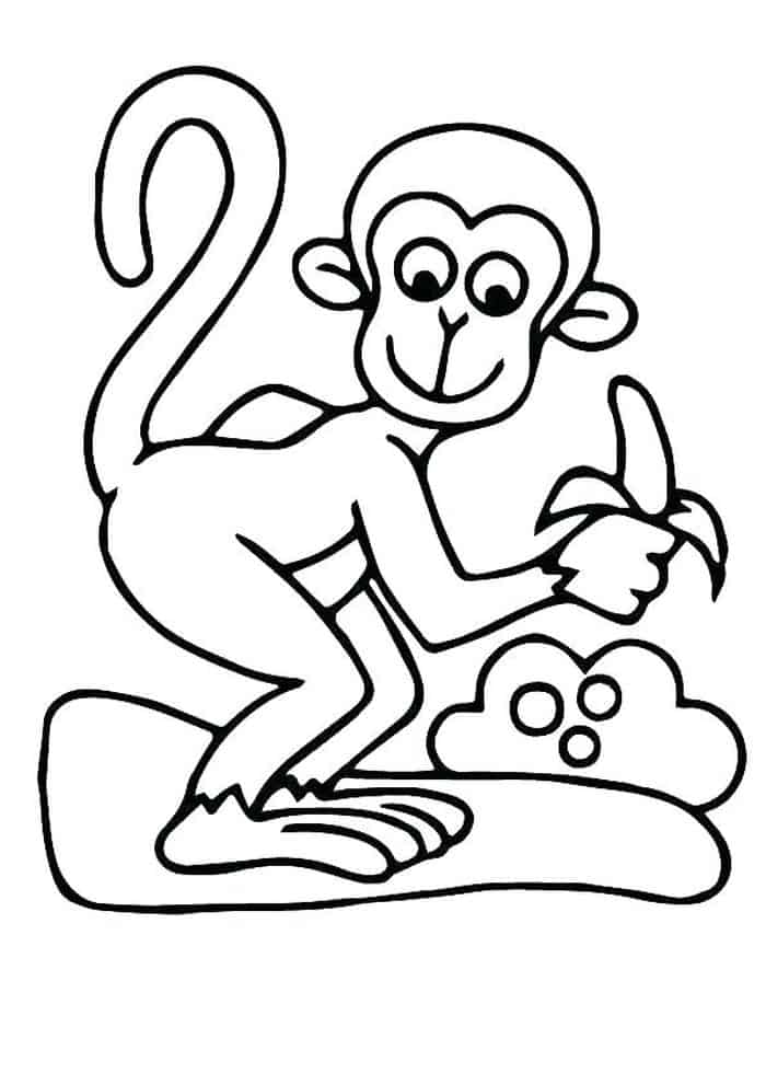 Printable Coloring Pages Monkey Eating Banana