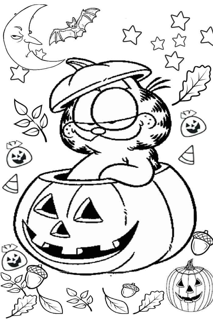 pumpkin coloring pages with cat garfield