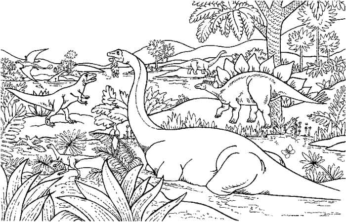 Coloring Pages With Several Dinosaurs