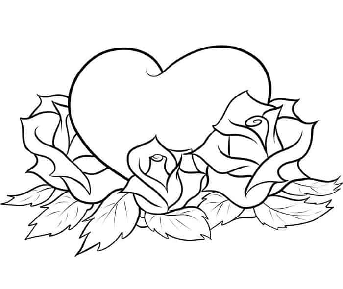 Heart And Rose Coloring Pages