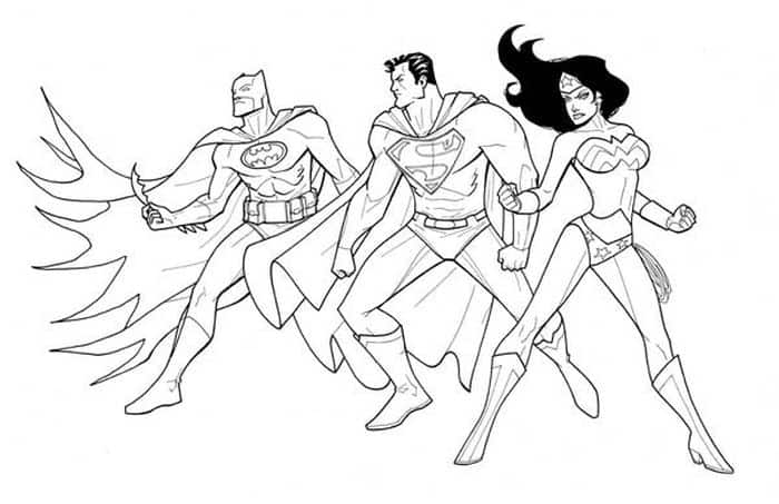 Old Super Hero Coloring Pages Wonder Woman And Batman And Super Man
