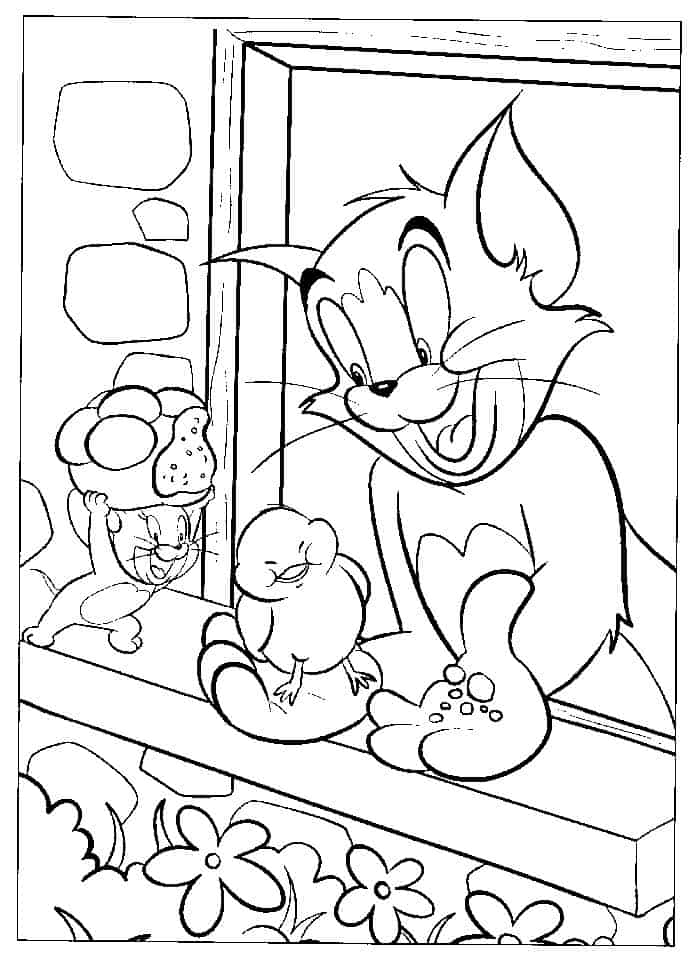 Tom And Jerry Fighting With Duck Coloring Pages