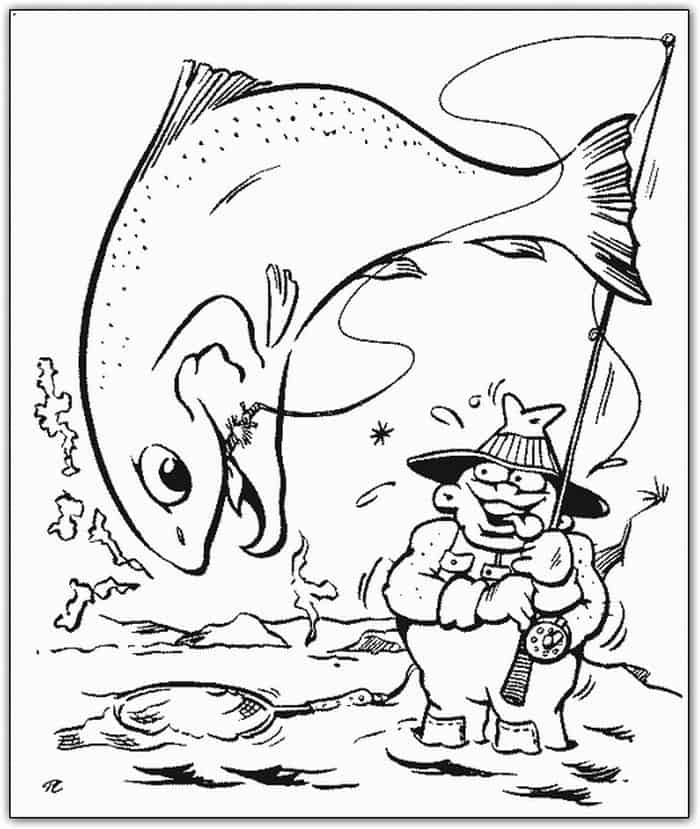 Bass Fish And Fishing Pole Coloring Pages