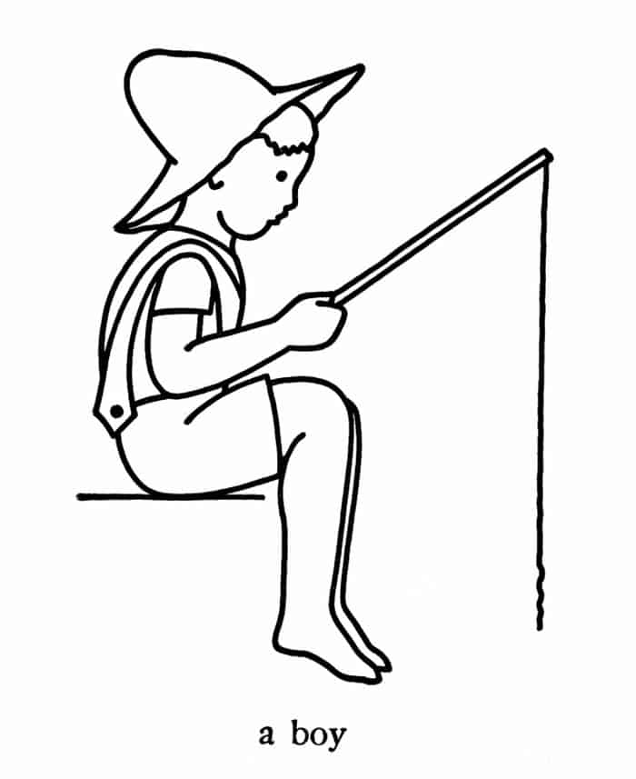 Childrens Coloring Pages Boy With Fishing Pole