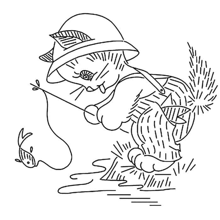 Coloring Pages Online Printable Free Cats Fishing