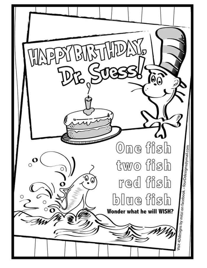 Dr Seuss Coloring Pages One Fish Two Fish